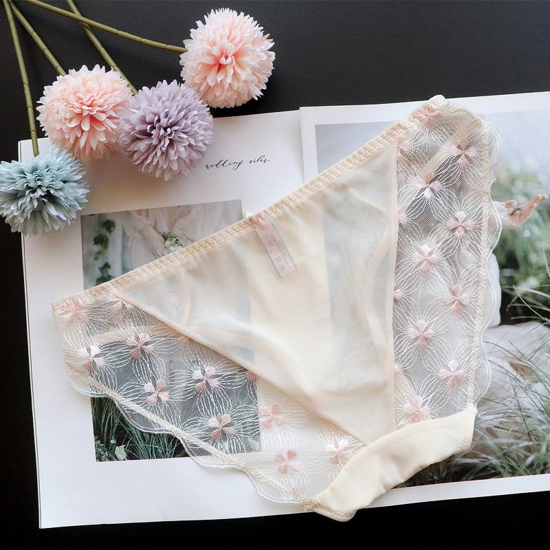 Mesh Girl Embroidery Sexy Underwear Plus Size Women Low-rise Panties Women's Ice Silk Breathable Women's Briefs