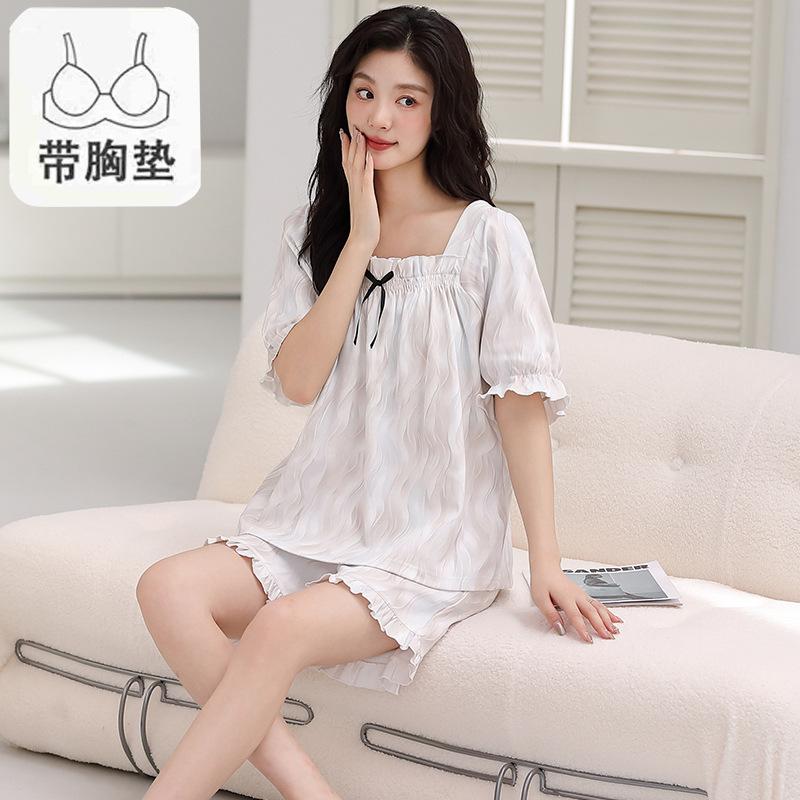 Пижама женская из чистого хлопка с короткими рукавами, студенческий пуловер с рисунком из хлопка, корейская версия, женская домашняя одежда