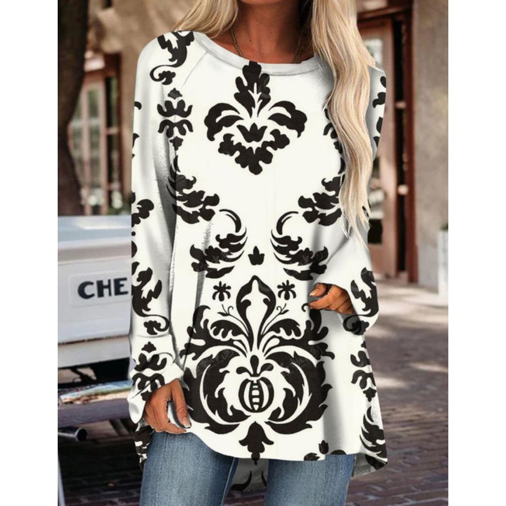 Женская футболка с длинным рукавом, новый топ с принтом, модная новая одежда на осень и зиму, свободная версия большого размера с длинным рукавом