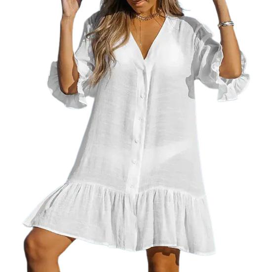 Платье-прикрытие, однобортное солнцезащитное дышащее женское пляжное платье-рубашка, пляжная одежда