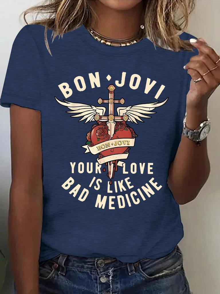 Женская летняя футболка с коротким рукавом Bon Jovi - Новая мода