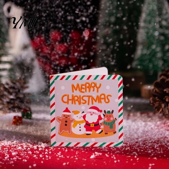 Christmas Party Favors 10Pcs Merry Greeting Cards Set, Folding Cartoon Blank Foldable Note Cards, Festive Blessing for Holiday Gift