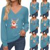 Women's Tops Christmas Printed Long Sleeve Shirt V Neck Casual Loose T-Shirt Autumn Clothing
