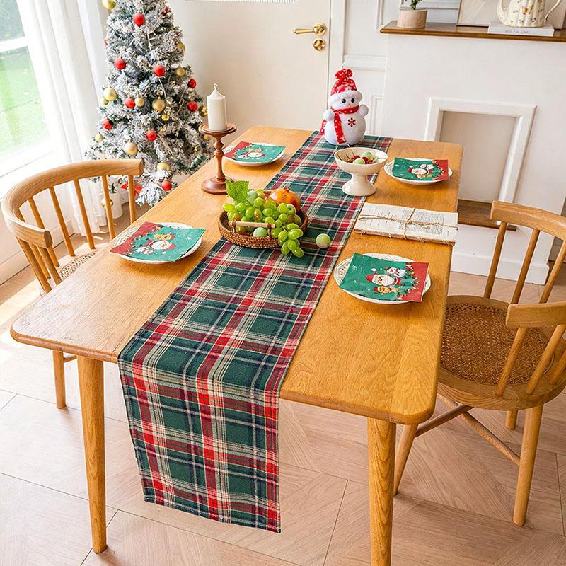 Christmas Tartan Table Runner Green Buffalo Plaid Placemat Xmas Washable Table Decor for Kitchen Dining Parties Holiday Decor