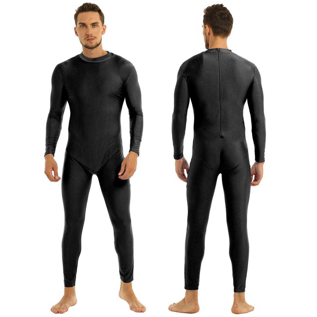 Mens One Piece Bodysuit Turtleneck Spandex Long Sleeve Unitard Leotard Dancewear