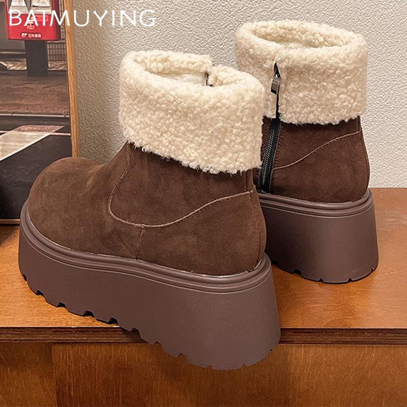Ботильоны женские на меховой платформе, замшевые туфли на плоской подошве, женские, трендовые, зимние, брендовые, повседневные, для прогулок, удобные, женские, зимние, ботинки