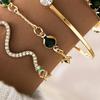 4Pcs/Set Women Bracelet Bangle Hypoallergenic Adjustable Faux Gemstone Rhinestone Snake Bracelet Golden Bangle Fashion
