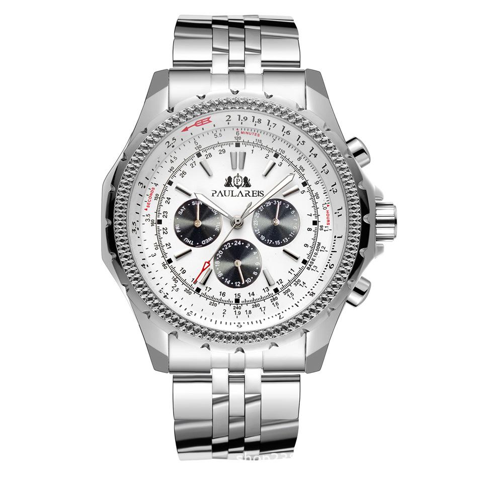 Paulareis Fully Automatic Mechanical Multifunctional Luminous Men's Watch Copper Belt Leather Automatic Watch