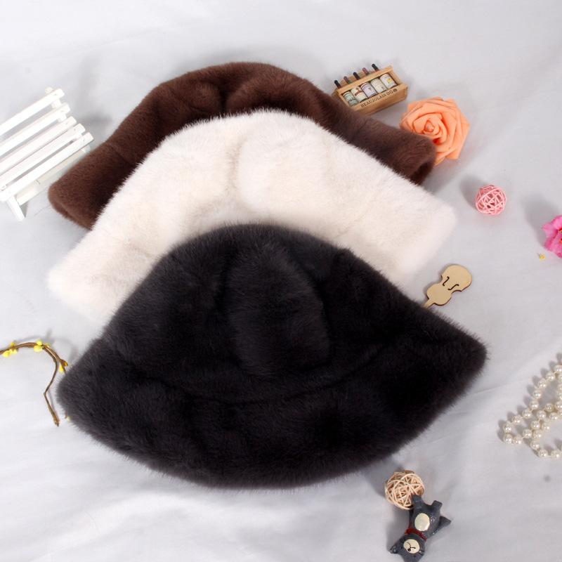 Plush bucket hat winter big brim warm thickened cold protection ear protection Mongolian basin hat versatile flat top fashion commute