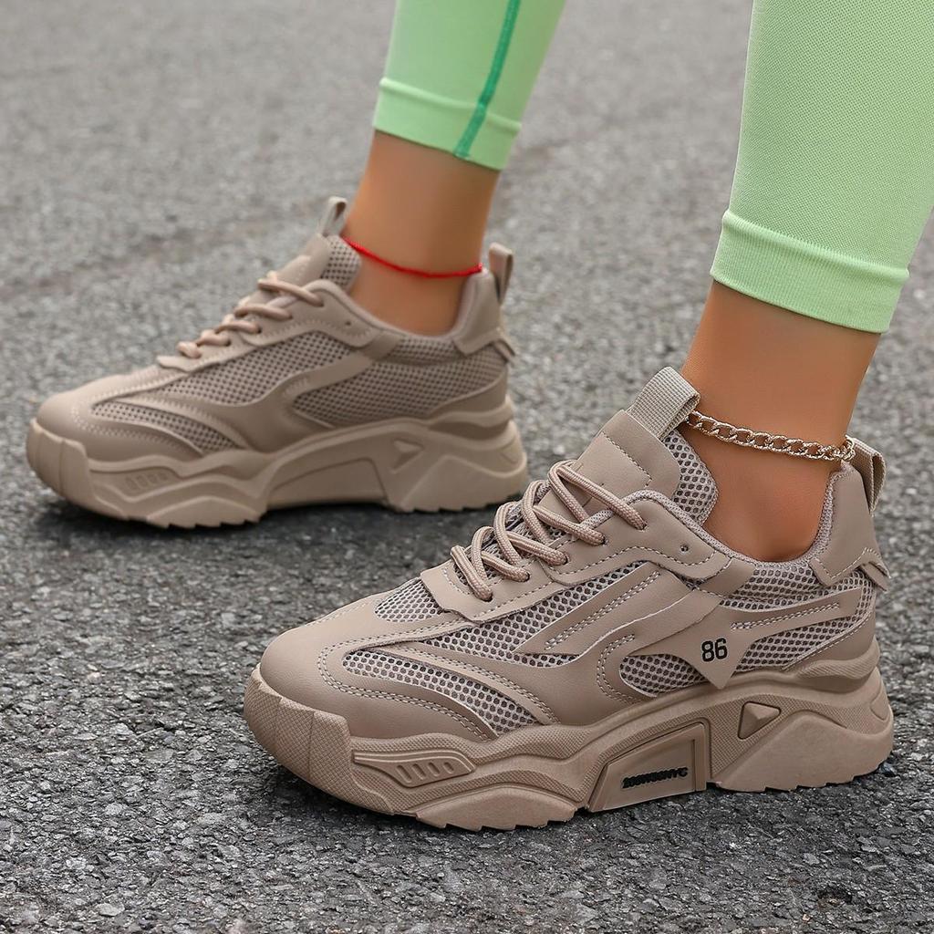 Модные сетчатые туфли для пап на весну и лето — конфетного цвета, дышащие, на толстой подошве, универсальные спортивные кроссовки