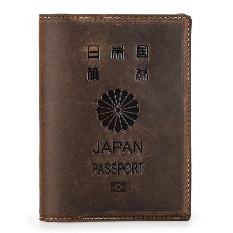 Vintage Crazy Horse Leather RFID Blocking Passport Wallet With AirTag Slot Travel Couples