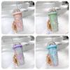 Double Layers Rainbow Plastic Water Bottle With Straw Creative 550Ml Mug