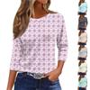 Women's Fashionable Casual Three Quarter Sleeve Printed Round Neck Top