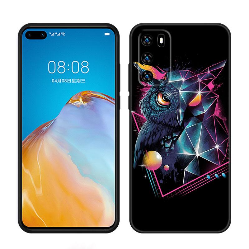 Lovely Animal Owl Black Silicone Phone Case For Huawei P10 P20 P30 P40 Lite P50 P60 Art P50E P Smart Z 2018 2020 2021 Pro 2019