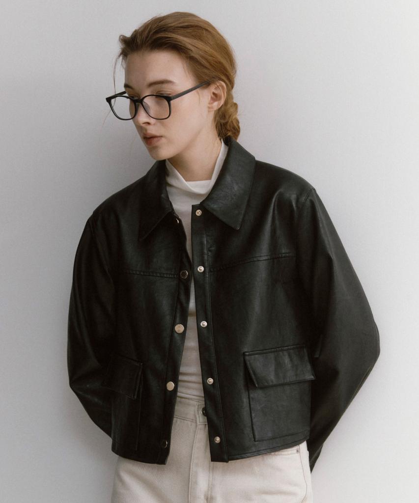 Lei Avery Crop Leather Jacket (Black)