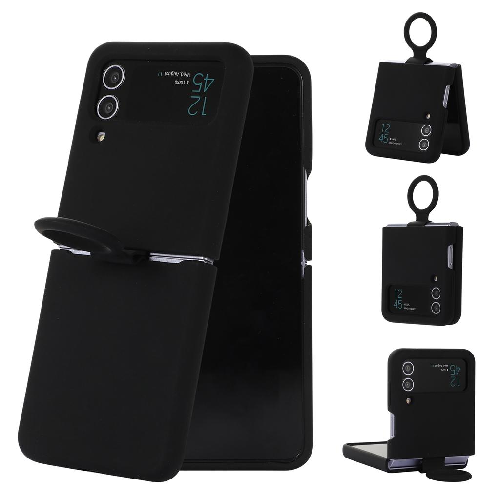 Liquid Silicone Handheld Ring Case For For Samsung Galaxy Z Flip 4 3 5G ZFlip4 ZFlip3 Shockproof Solid Color Matte Soft Cover
