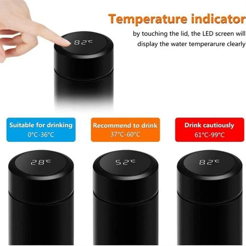 500ml Digital Thermos Bottle Smart Cup with Temperature Display 304 Stainless Steel Vacuum Insulated Intelligent Coffee Cup