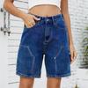 Women's Fashionable Solid Color Pocket Workwear Denim Casual Five Quarter Shorts