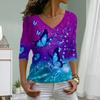 Фиолетовый принт бабочки женские футболки женские топы с длинным рукавом V-образный вырез пуловер женские футболки футболка для женщин
