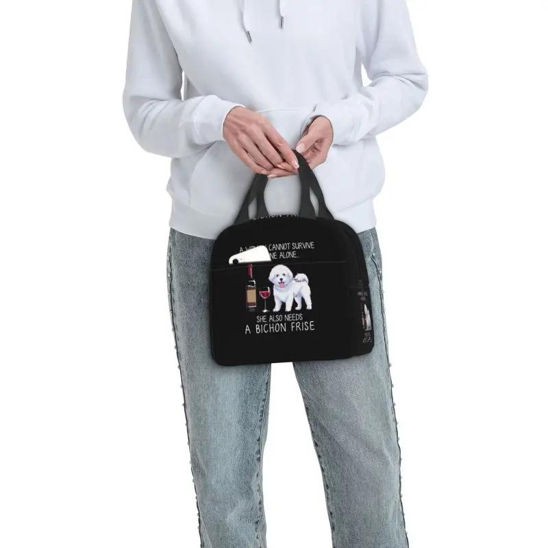 Бишон фризе и вино смешная собака портативный ланч-бокс водонепроницаемый питомец щенок термо-кулер для еды изолированная сумка для ланча офис работа