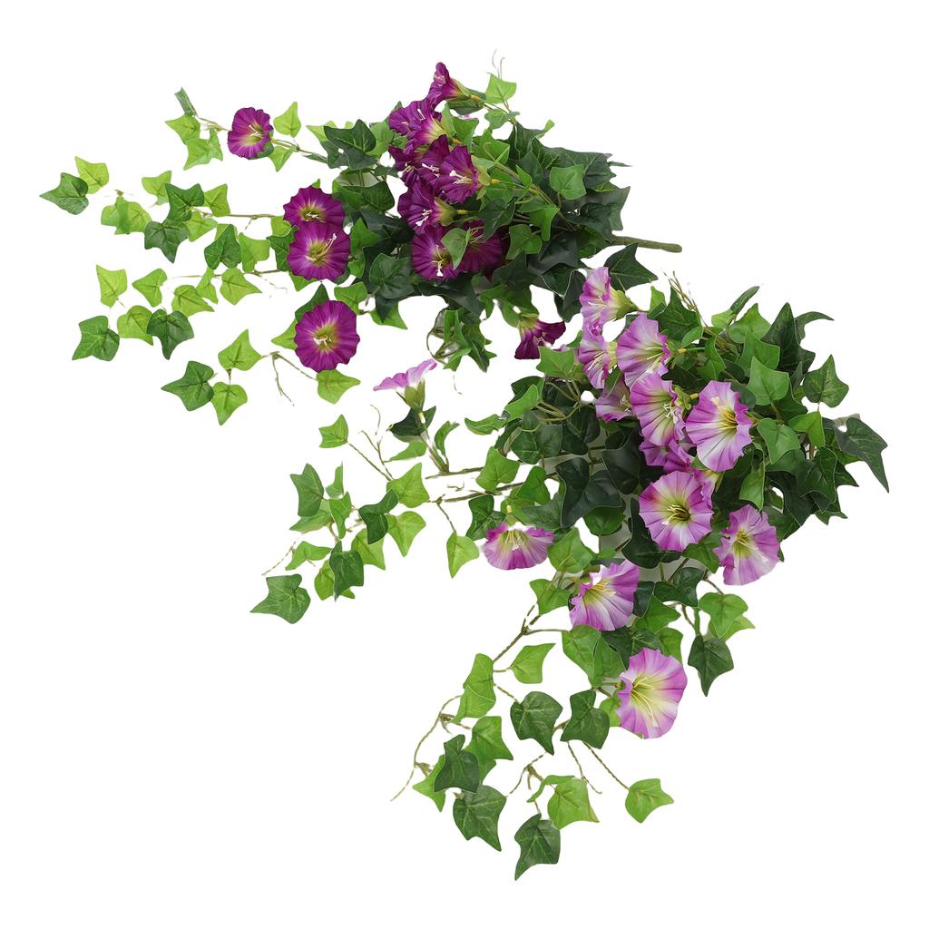 Artificial Morning Glory Flower Garland Lifelike Reusable Faux Hanging Vines Plant for Wedding Party Patio Balcony Wall