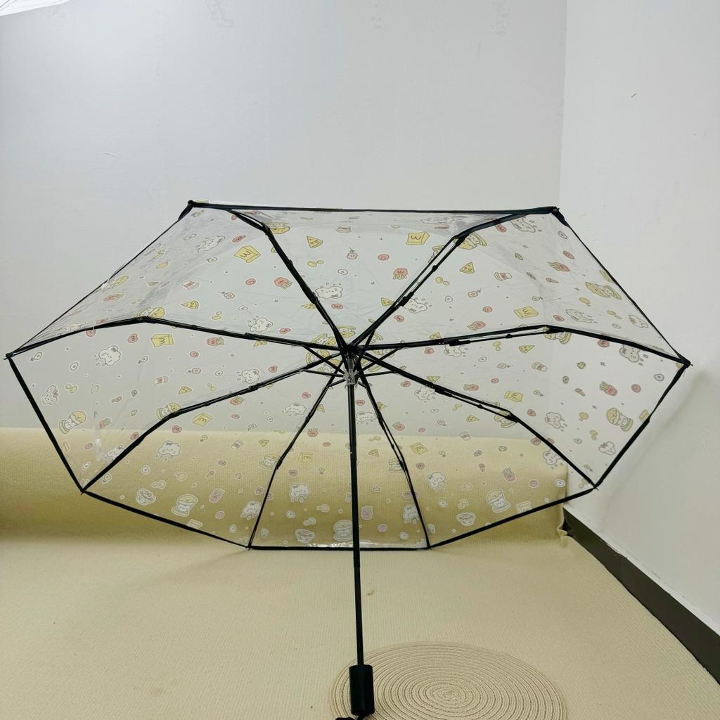 1 Stick Figure Pattern Pvc Transparent Umbrella, Automatic and Manual Options, Suitable for Travel and Commuting