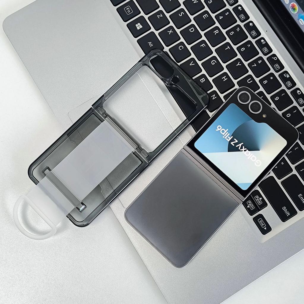 Подходит для чехла для мобильного телефона Samsung Galaxy Z FLIP6, складной карман для карт, кольцо-браслет, прозрачный пылезащитный чехол из ТПУ