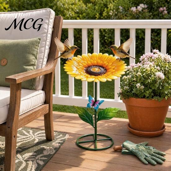 Pollinators Water Dish Metal Sunflower Bee Feeder, Lotus Leaf Butterfly Cup, Outdoor Garden Feeder Watering Station, Bath Bowl for Yard Lawn