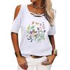 Women Off Shoulder Tee Shirt Summer Fashion Floral Print Short Sleeve Top Ladies Casual Round Collar T-shirt