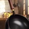 Non-Stick Iron Wok with Wood Handle Traditional Forged Iron Pot for Gas & Induction Stoves Rust-Resistant Uncoated Deep Pot for Frying Stir-Frying