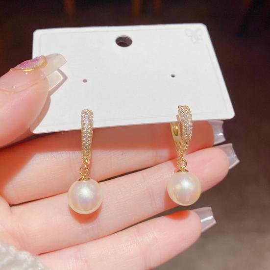 1 Pair Stud Earrings Charming Geometric Shining Rhinestone High Gloss Decorative Hypoallergenic Faux Pearl Hoop Earrings Jewelry Accessory