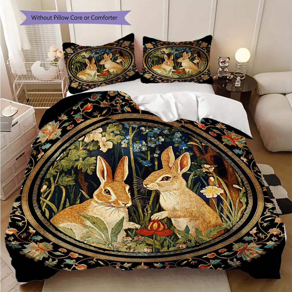 William Morris's Pastoral Flower Rabbit bedding, duvet cover, pillowcase, home decoration, birthday gift (1 * duvet cover+2 * pillowcase, coreless)