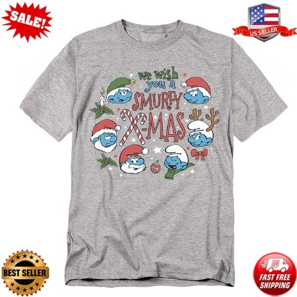 Smurfs We Wish You A Smurfy X-Mas T-Shirt Smurfs Christmas Gifts S-5XL