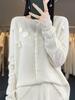 Women's Embroidered Round Neck Cardigan - Pure Wool Knitwear, Stylish Floral Long Sleeve Sweater for Autumn/Winter