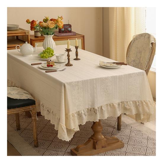 Винтажная скатерть с кружевной оборкой, стирающаяся, французская деревенская, с вышивкой, скатерть для украшения стола на день рождения, свадьбу, банкет, вечеринку, чехол на обеденный стол