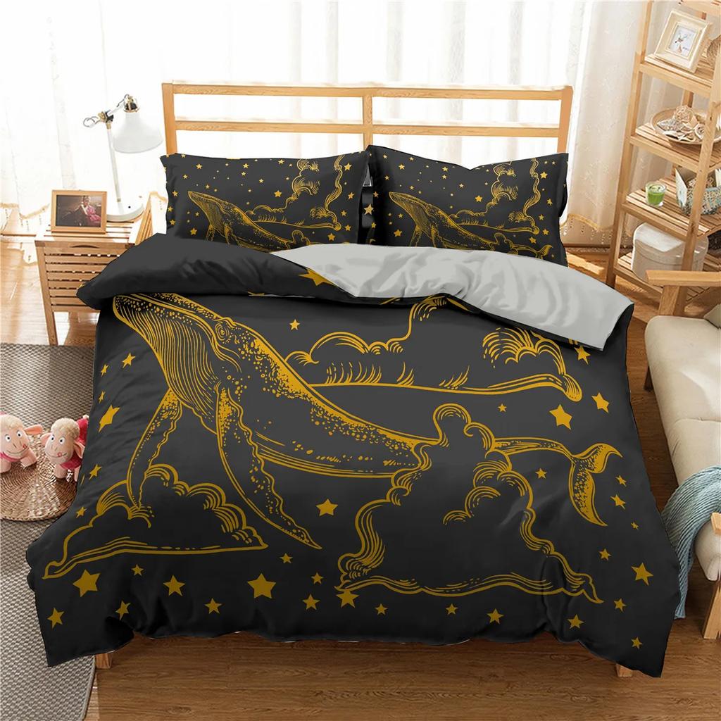 Пододеяльник с дельфинами King/Queen Size Милый принт с дельфинятами Набор постельного белья для детей и взрослых Синий Морской животный Полиэстер Чехол для одеяла