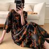 1011 new cotton and silk nightdress women's high-end printing short-sleeved long dress large size thin can be worn outside loungewear