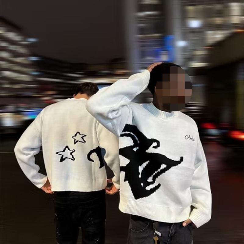 Осень и Зима С круглым вырезом Свободный узор Вышитый Y2K Уличный Персонализированный свитер для мужчин и женщин