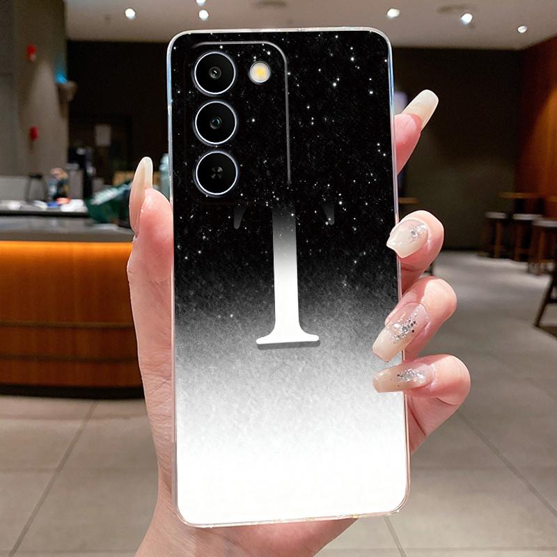 Чехол для Realme C83 5G/P4 Lite 5G, прозрачный силиконовый TPU, противоударный, мягкий корпус, розовый, с блестящим узором 'Счастливая буква от А до Я', парный чехол