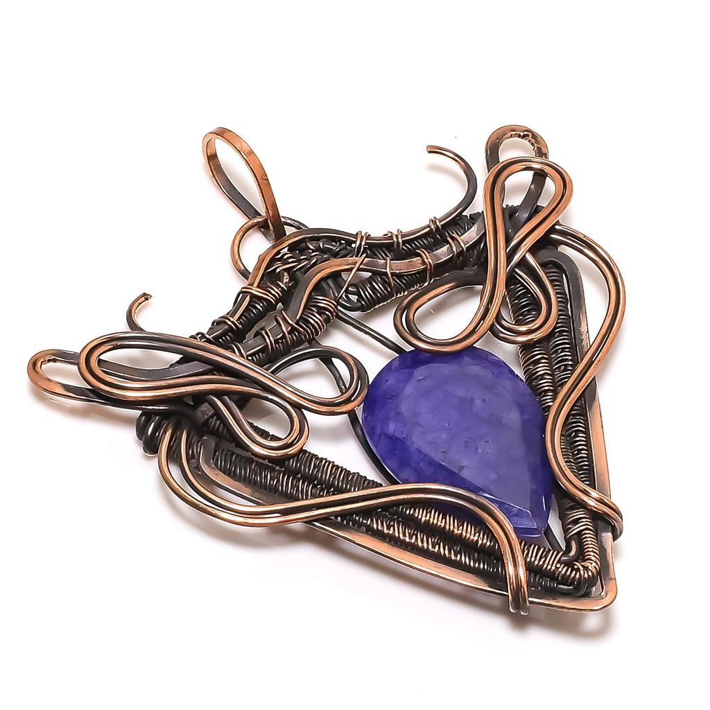 Blue Sapphire Pendant Handmade Gemstone Jewelry, 999 Copper Wire Wrapped Pendant ,Unique Design Jewelry Pendant