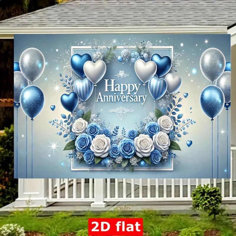 1 piece of 2D flat, with a blue and white theme decoration pattern celebrating the anniversary, made of polyester and nylon.DJH