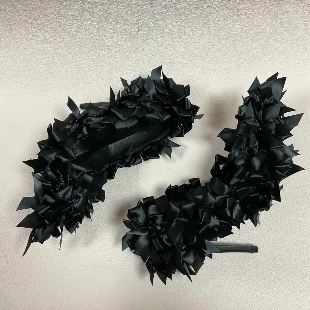 Black Satin Butterfly-Knot Women Pumps 2025 Summer New Shallow High Heels Pointed Toe Stiletto Heel Casual Sandals