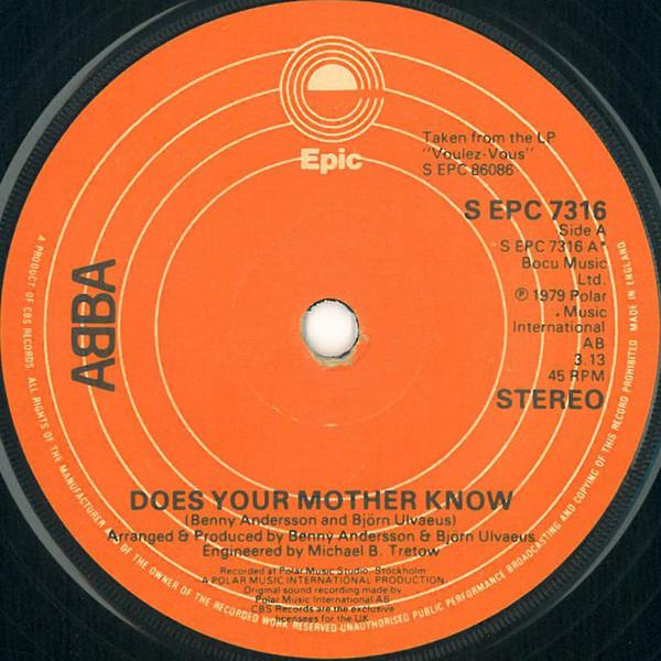 7-дюймовая пластинка ABBA - Does Your Mother Know SEPC7316 Epic 1979 UK Поп Б/у