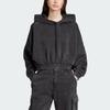 Adidas Originals Washed Out Crop Oversized Hoodie With Brand Logo Women Hoodies Black IW5573