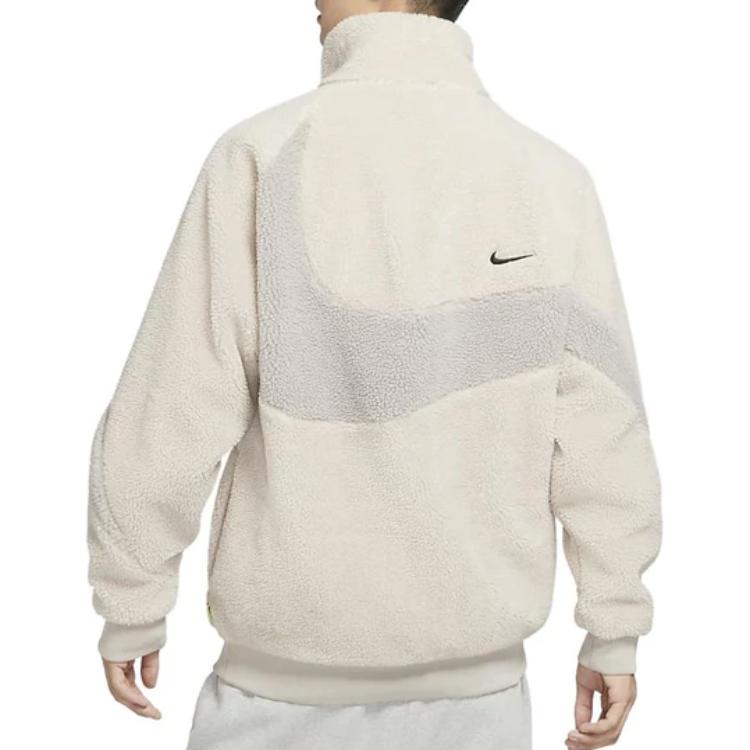Nike Сплошной цвет с логотипом и воротником-стойкой, двусторонняя теплая куртка на подкладке из шерпы, мужские куртки кремового цвета FB1910-236