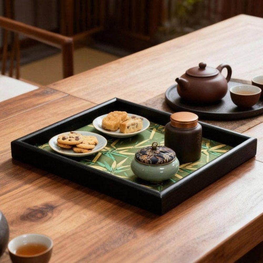 Chinese Style Bamboo Leaf Serving Tray Wooden Jewelry Storage Tray  Living Room