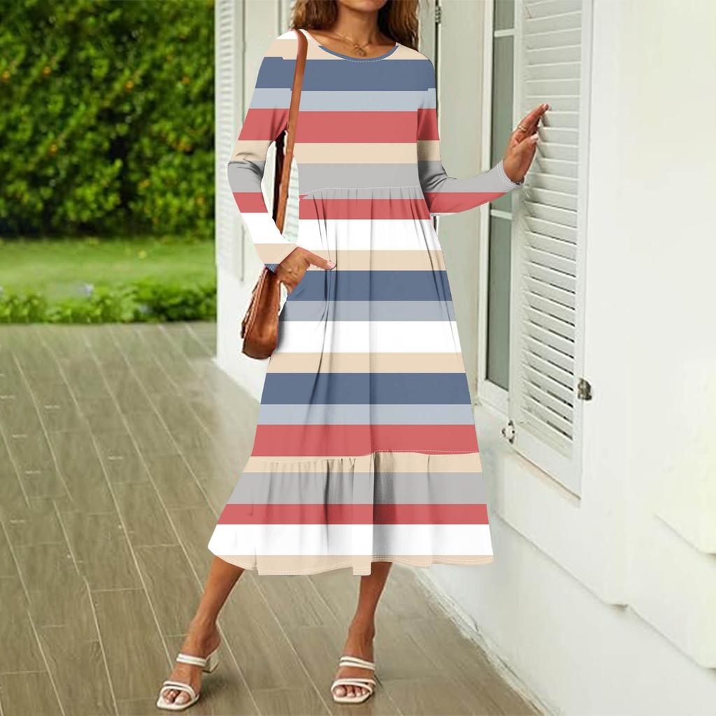 Женское повседневное платье с принтом, весенние платья с круглым вырезом и длинным рукавом