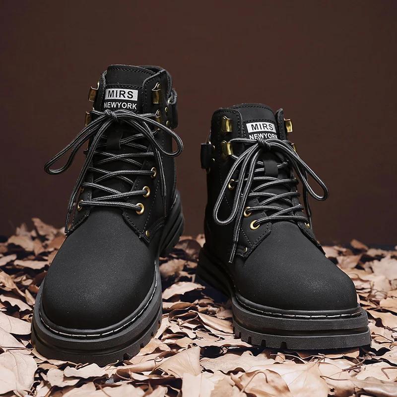 Высокие мужские ботинки из натуральной кожи, модные мотоциклетные ботинки для мужчин, ботинки на шнуровке для активного отдыха, новое поступление, мотоциклетные ботинки