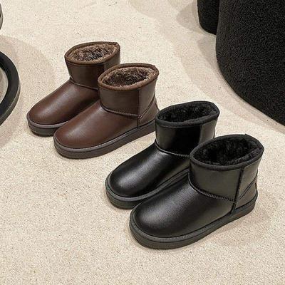 Зимние ботинки для мужчин и женщин 2025 зима новая хлопковая обувь для женщин, утолщенный и набивной мех, нескользящая цельная водонепроницаемая кожаная поверхность для сохранения т