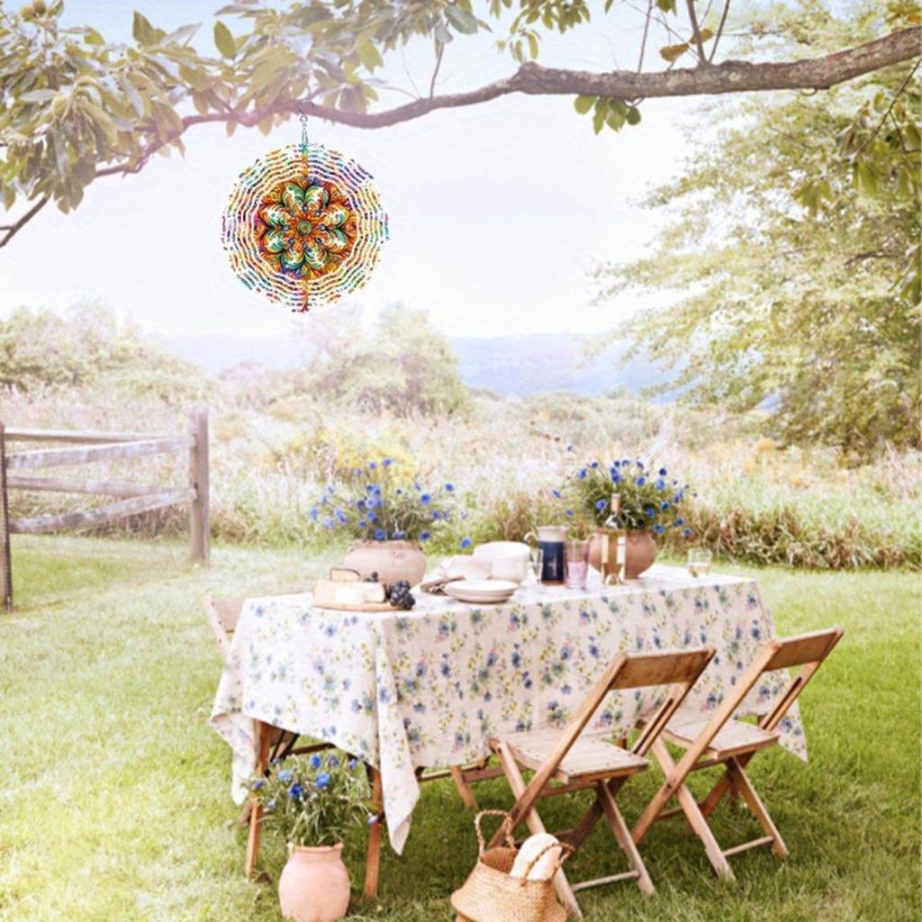 Яркий 3D Металлический Колокольчик Ветра для Садового Декора на Открытом Воздухе Прочная Анодированная Ветряная Мельница с Цветными Лентами Дизайн Западносибирской Мандалы